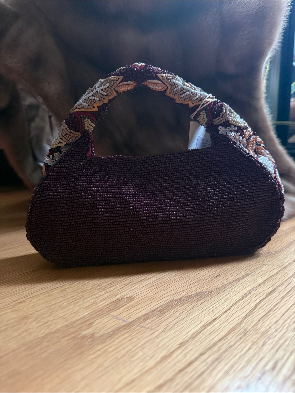❇️NWT❇️ SOL and MER Fall Beaded Mini Top-Handle Bag in Burgundy Floral - Picture 4 of 11